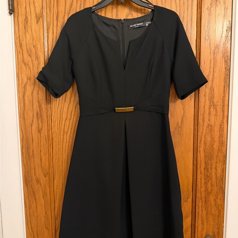 Ellen Tracy Black Midi Dress with Gold Detail